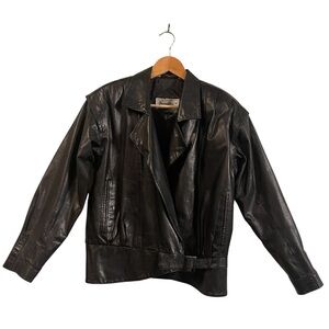 Danielle Vintage Genuine Leather Shoulder Pads Cropped  Jacket Made In Korea 3/4